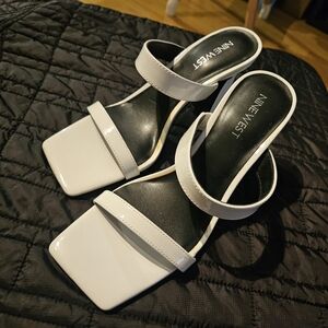 NWOT Nine West White Double Strap Square Open Toe Heels